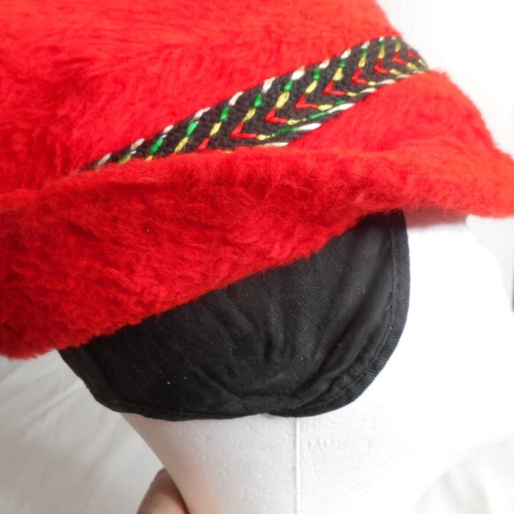 Vintage Bright red Tyrolean / alpine Fedora like style hat w/ ear flaps #2 - Picture 11 of 11